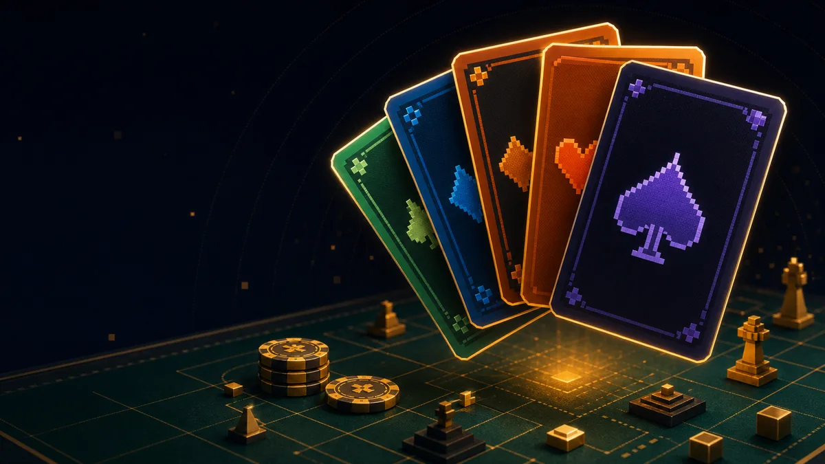 Balatrio gameplay concept showing cards across a dark strategy table